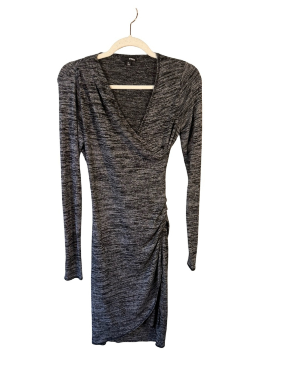 Wilfred Charcoal Marled Wrap Bodycon Dress Size S Minimalist Fall Winter - Picture 2 of 13